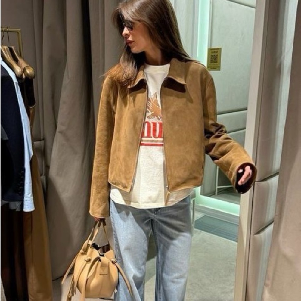 Relativity Tan Suede Leather Jacket Size medium